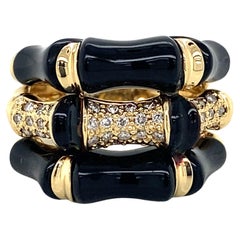 18k Onyx Diamond 3-Row Band Yellow Gold