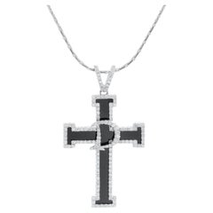 18K Onyx & Diamond Cross Pendant with Chain