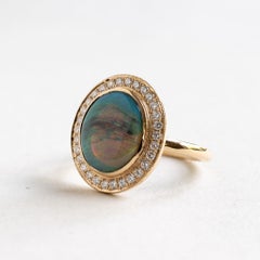18K Opal Diamond Halo Ring