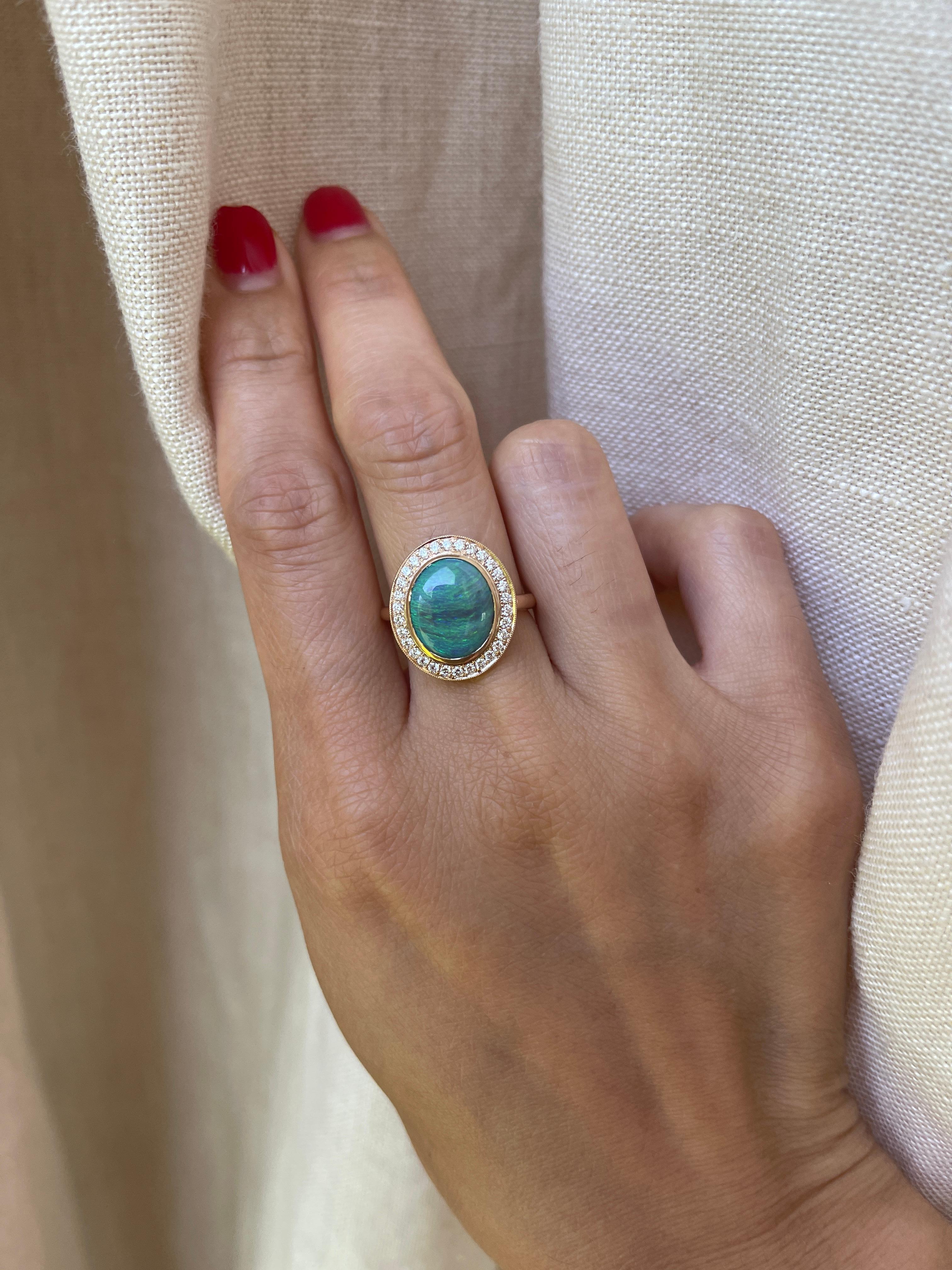 18K Opal Diamond Halo Ring For Sale 1