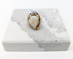 18k Opal Diamond Ring Solid Yellow Gold Signed K18 Cocktail Fine Estate Jewelry