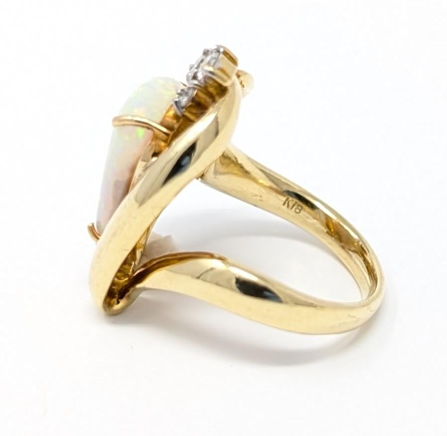 18k Opal Diamond Ring Solid Yellow Gold Signed K18 Cocktail Fine Estate Jewelry In Good Condition For Sale In Greer, SC