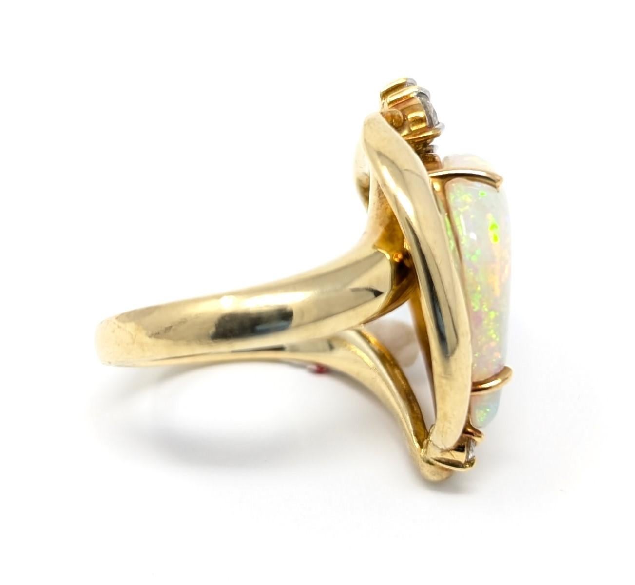 Women's 18k Opal Diamond Ring Solid Yellow Gold Signed K18 Cocktail Fine Estate Jewelry For Sale