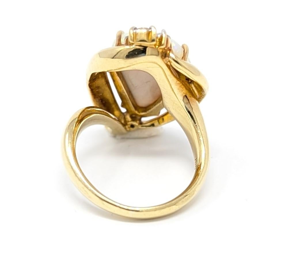 18k Opal Diamond Ring Solid Yellow Gold Signed K18 Cocktail Fine Estate Jewelry For Sale 1