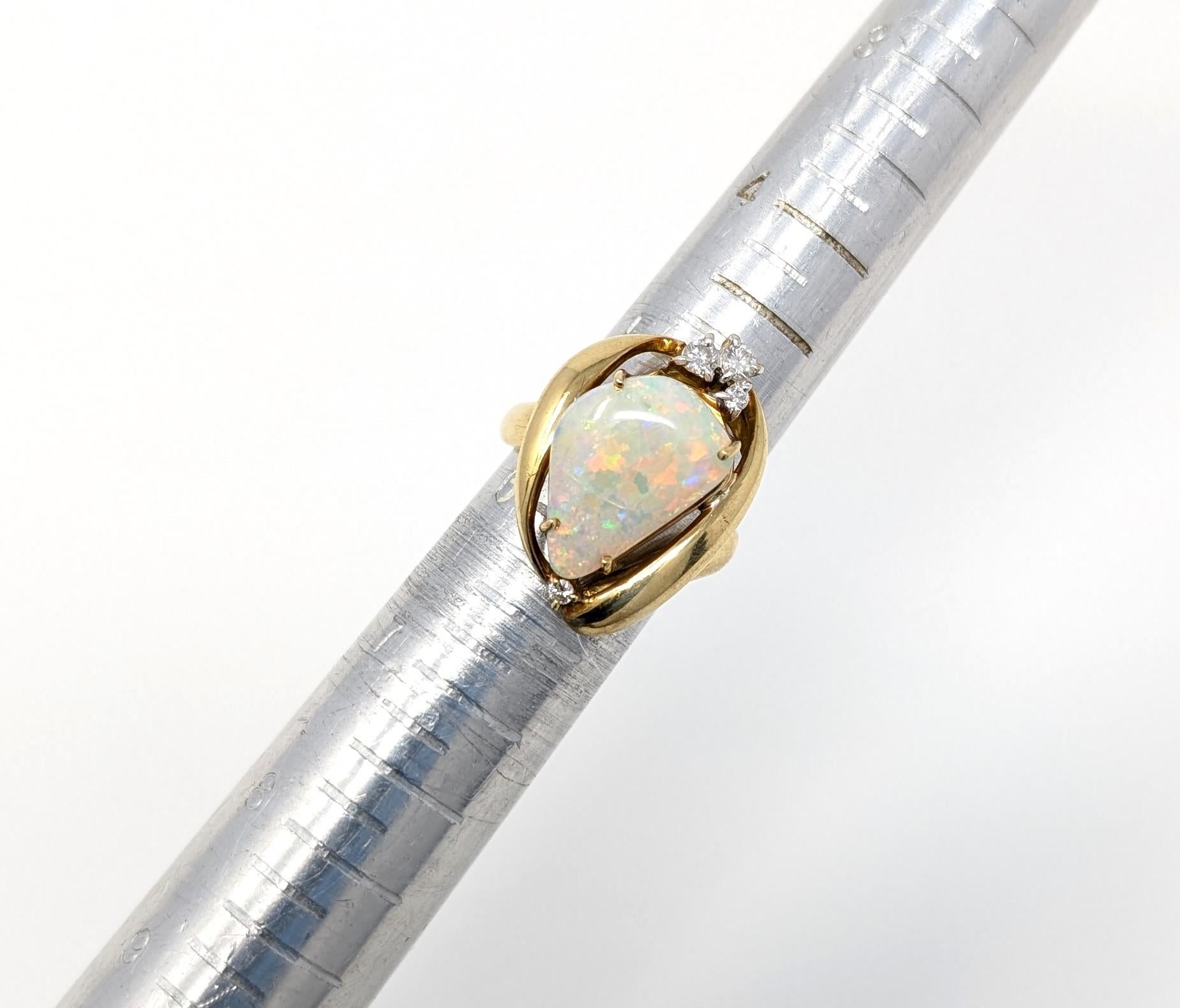 18k Opal Diamond Ring Solid Yellow Gold Signed K18 Cocktail Fine Estate Jewelry For Sale 2