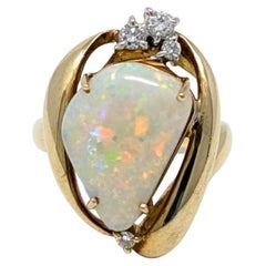 Anello con diamante Opale 18k in oro giallo massiccio firmato K18 Cocktail Estate Jewelry