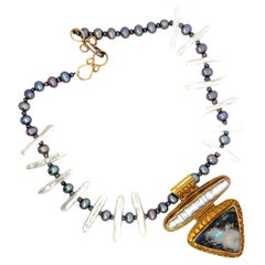 18K Opalized Wood Pearl Pendant Necklace