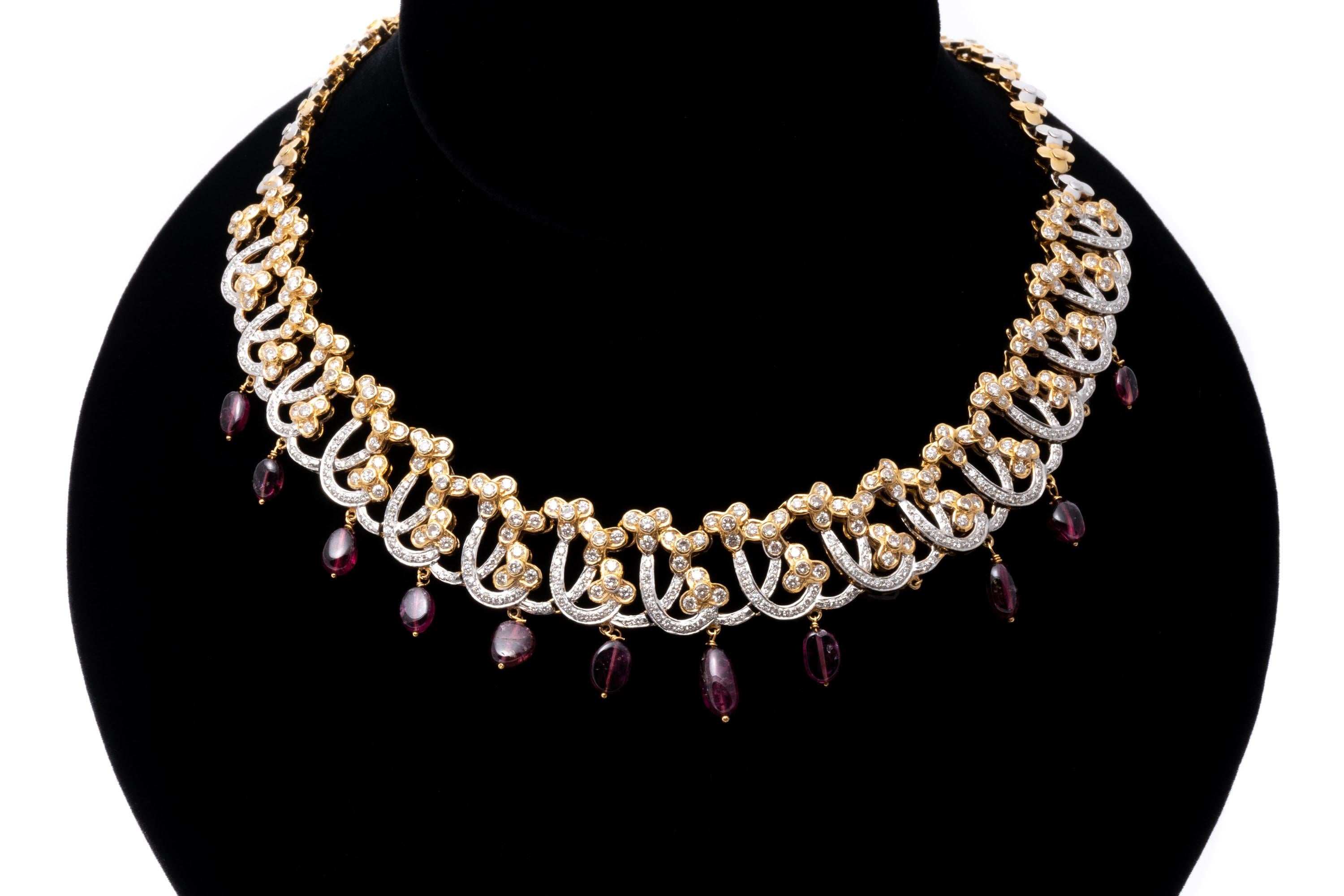 18 Karat Opulente Diamant und rosa Turmalin Fransen Halskette, app. 8,00 TCW im Angebot 4