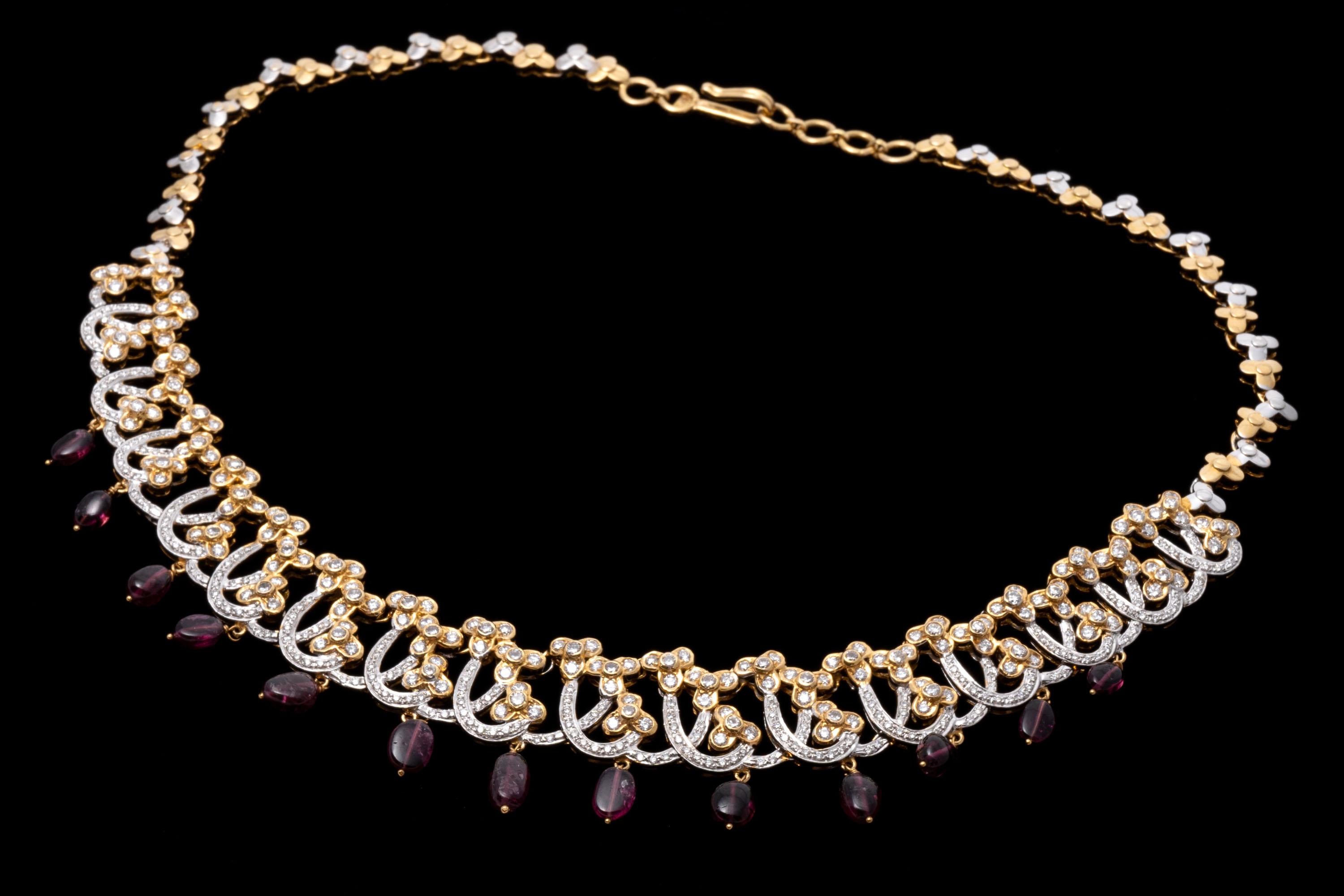 Baroque Revival 18k Opulent Diamond and Pink Tourmaline Fringe Necklace, App. 8.00 tcw For Sale