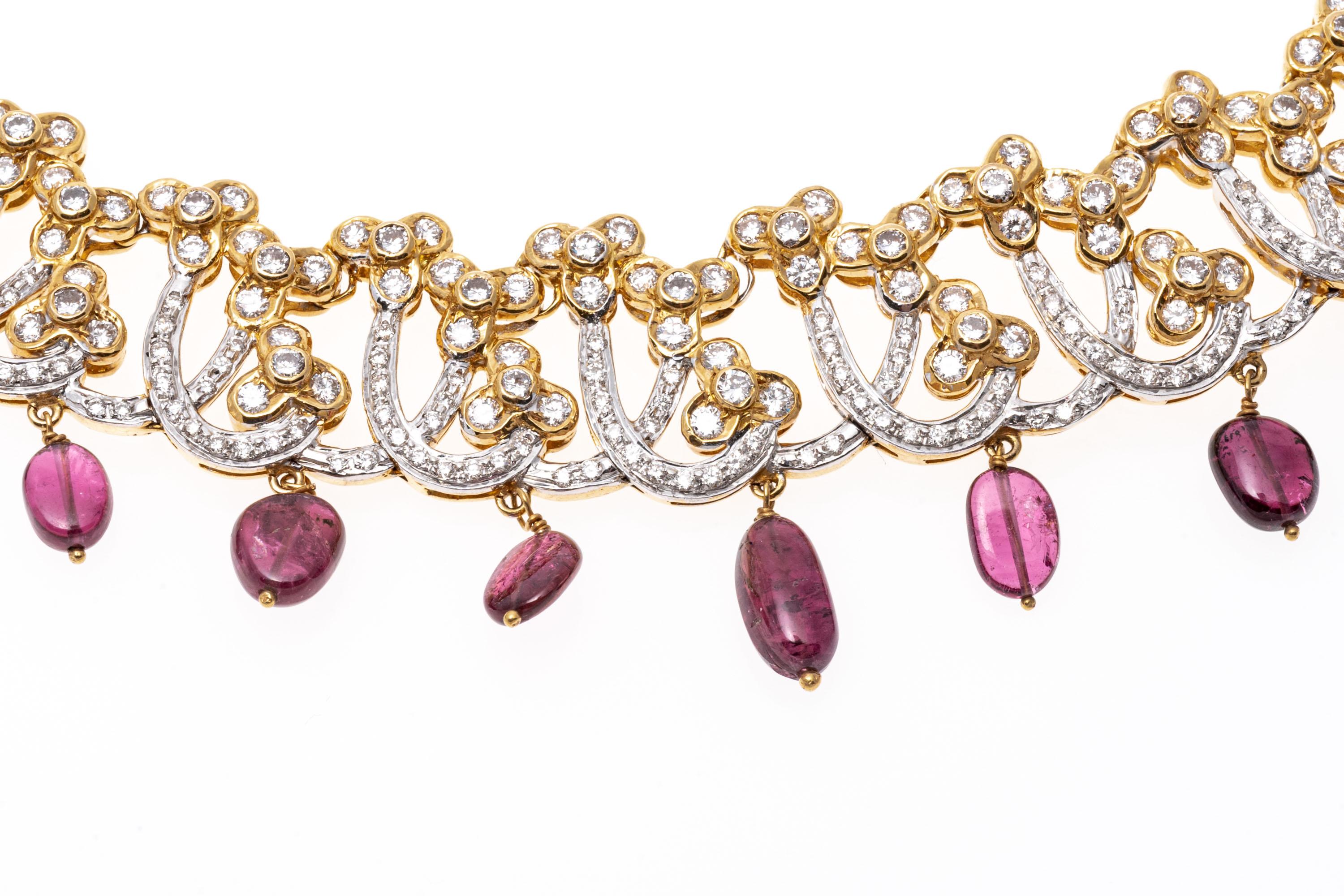 18 Karat Opulente Diamant und rosa Turmalin Fransen Halskette, app. 8,00 TCW im Angebot 1