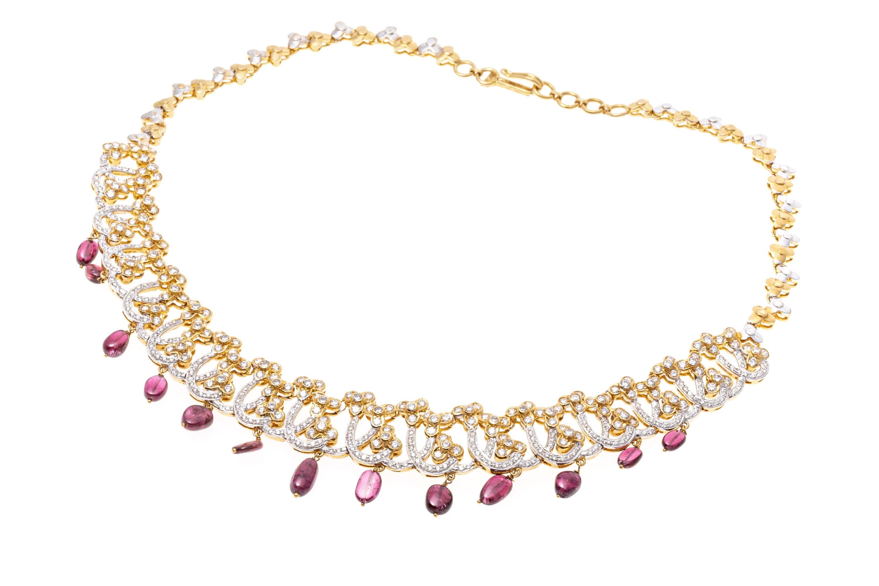 18k Opulent Diamond and Pink Tourmaline Fringe Necklace, App. 8.00 tcw For Sale 2