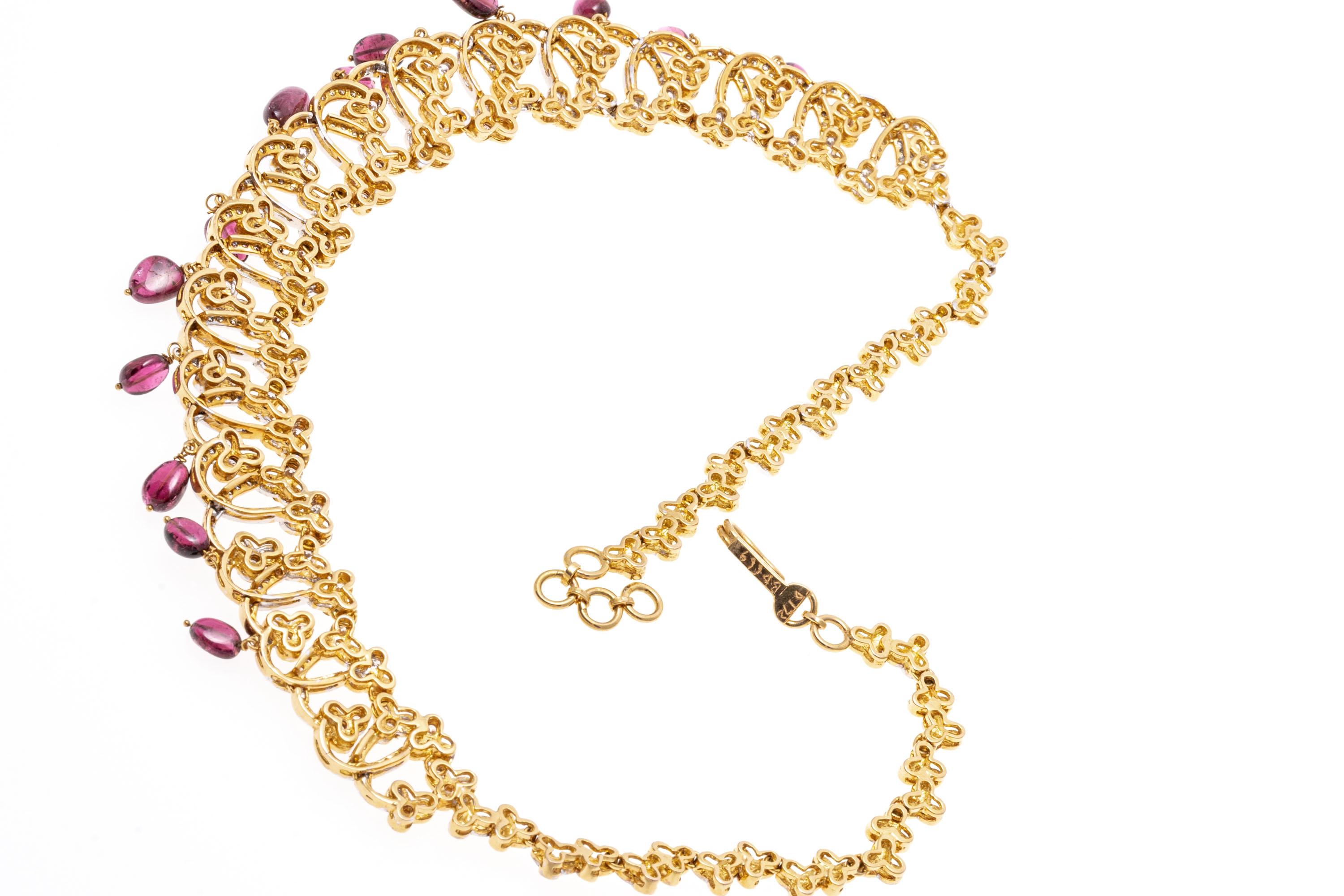 18k Opulent Diamond and Pink Tourmaline Fringe Necklace, App. 8.00 tcw For Sale 3