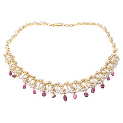 Retro 18k Opulent Diamond and Pink Tourmaline Fringe Necklace, App. 8.00 tcw