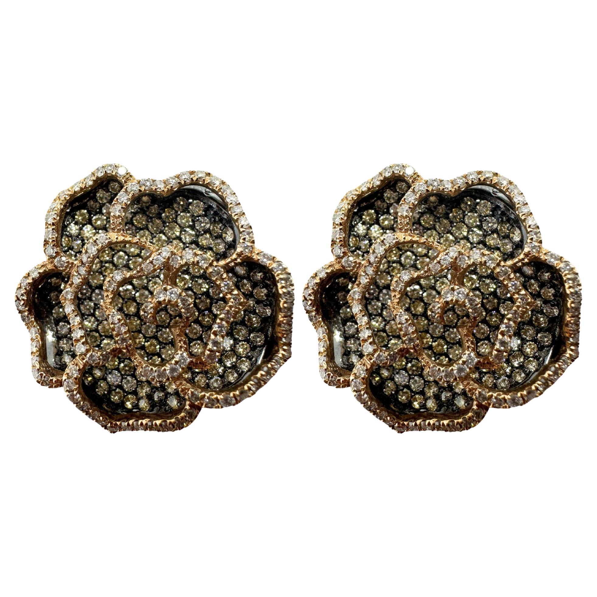 18K Orange and White Diamond Flower Earrings For Sale