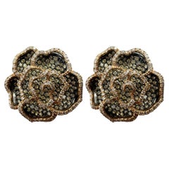 18K Orange and White Diamond Flower Earrings