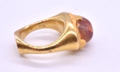Vintage 18K gold Orange Matrix Fire Opal Egg Shaped Ring
