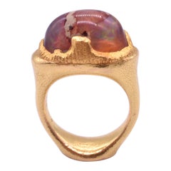 Vintage 18K gold Orange Matrix Fire Opal Egg Shaped Ring
