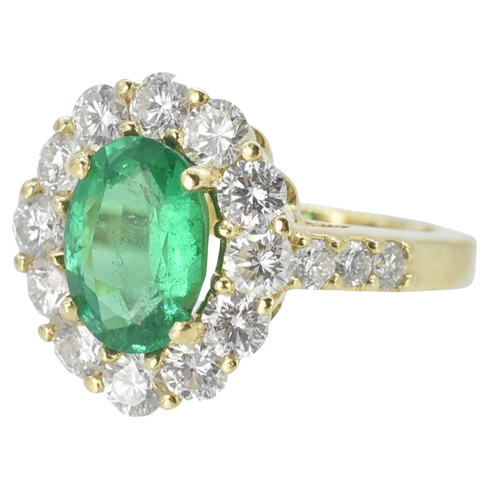 18k Oval Emerald and Diamond Ring For Sale