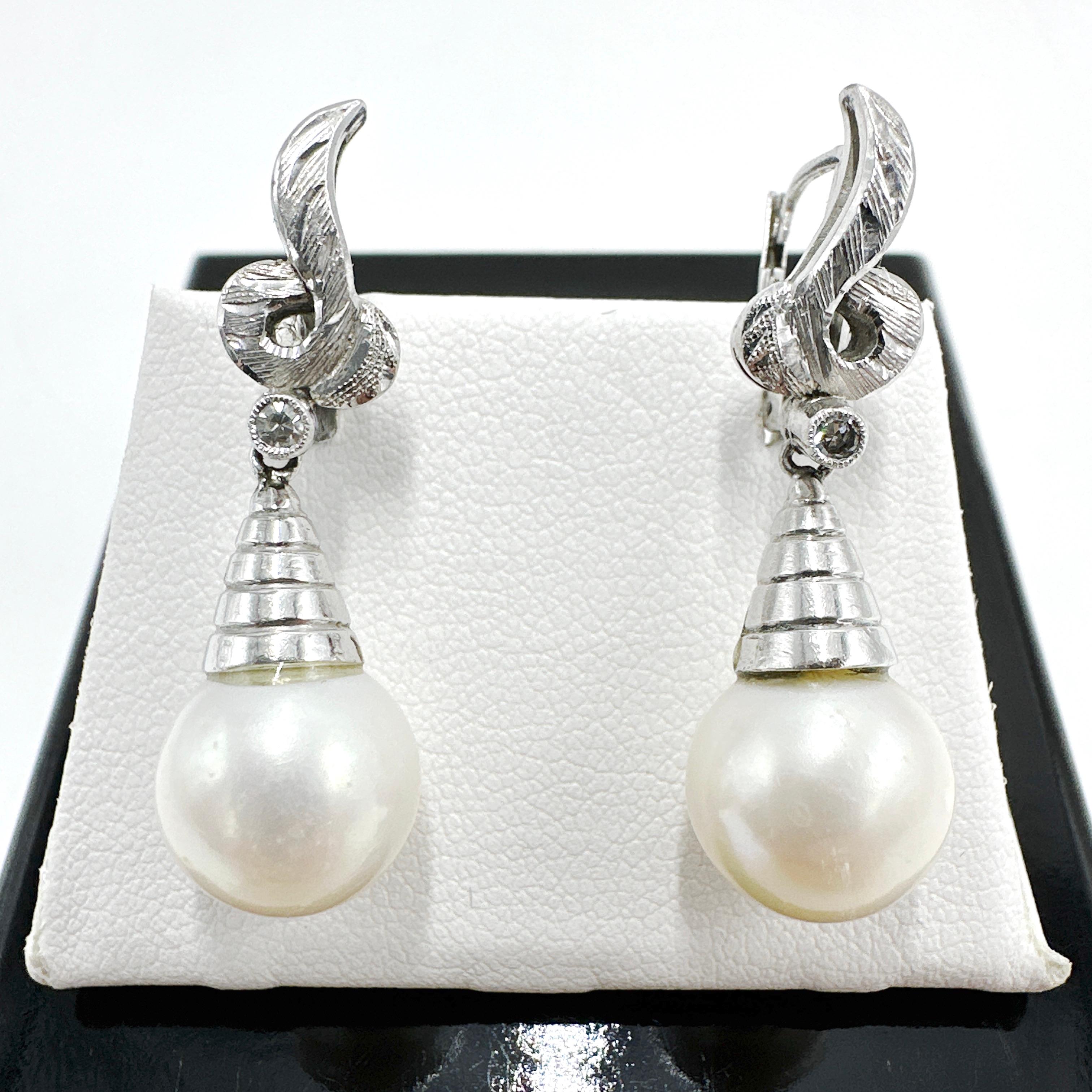 Women's 18k/PALLADIUM Blend Custom Hand Made Saltwater Cultured Pearl and Natural Diamon For Sale