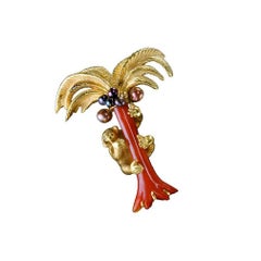 18k PALM TREE Brooch with Brown Pearls by John Landrum Bryant