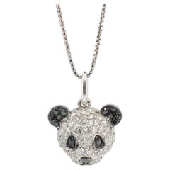 18k Panda Face Pendant. 18k WG Diamond 3D Diamond Head Necklace