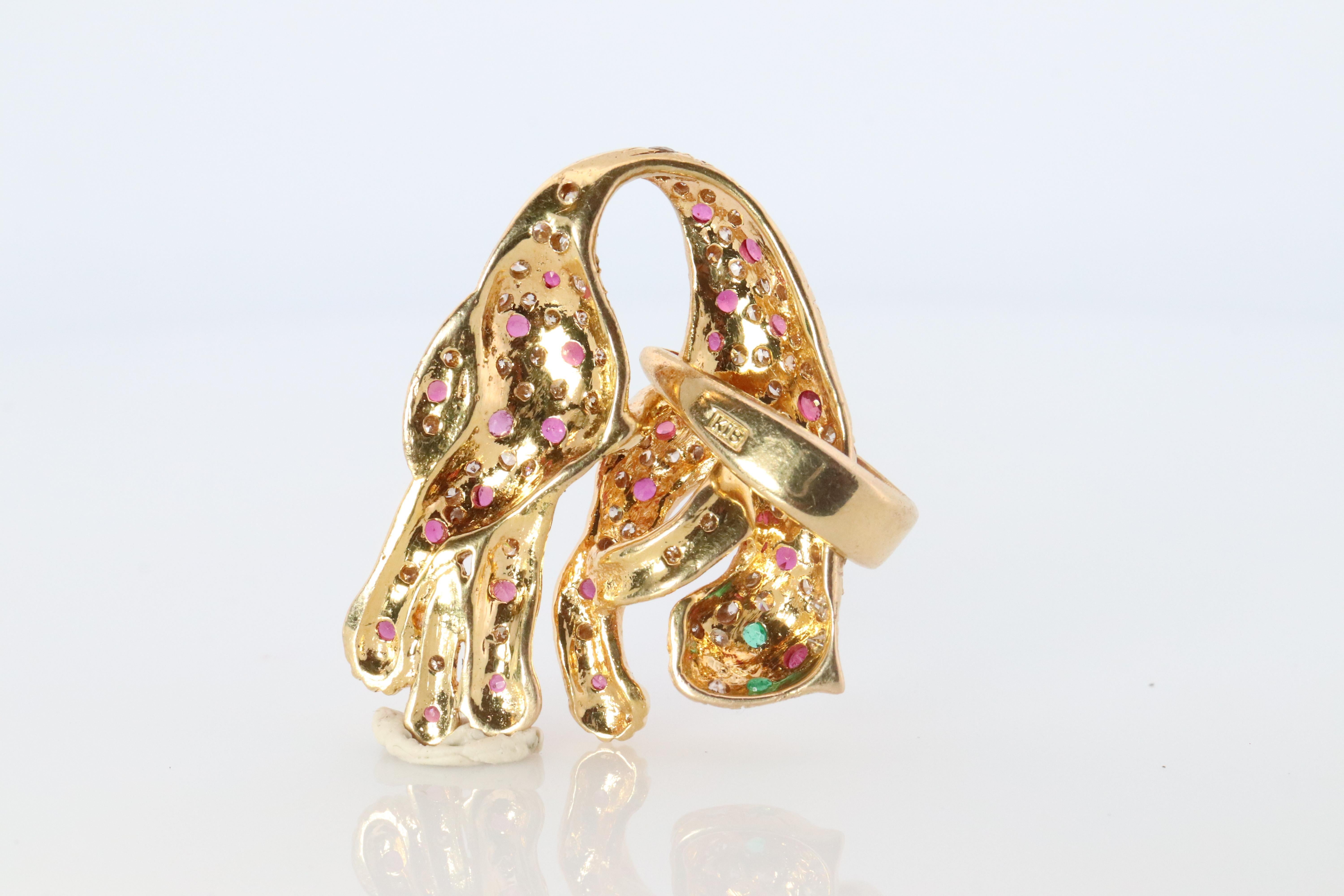 18k Panther Leopard Jaguar Cheetah Ruby Pendant. Encrusted Rubies and Diamonds. In Good Condition For Sale In Port Charlotte, FL