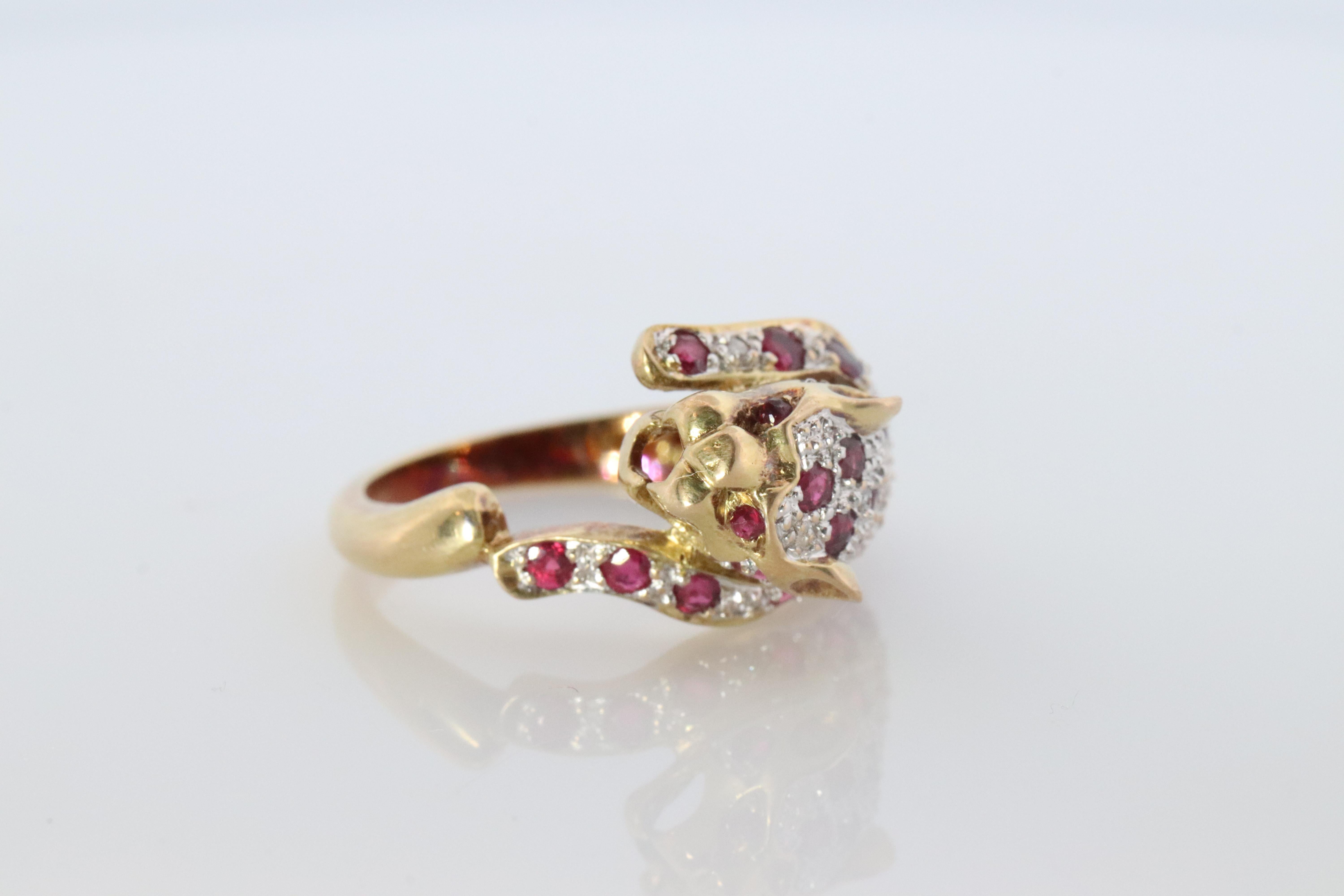 Modern 18k Panther Leopard Jaguar Cheetah Ruby ring. Encrusted Rubies Ready to Pouce For Sale
