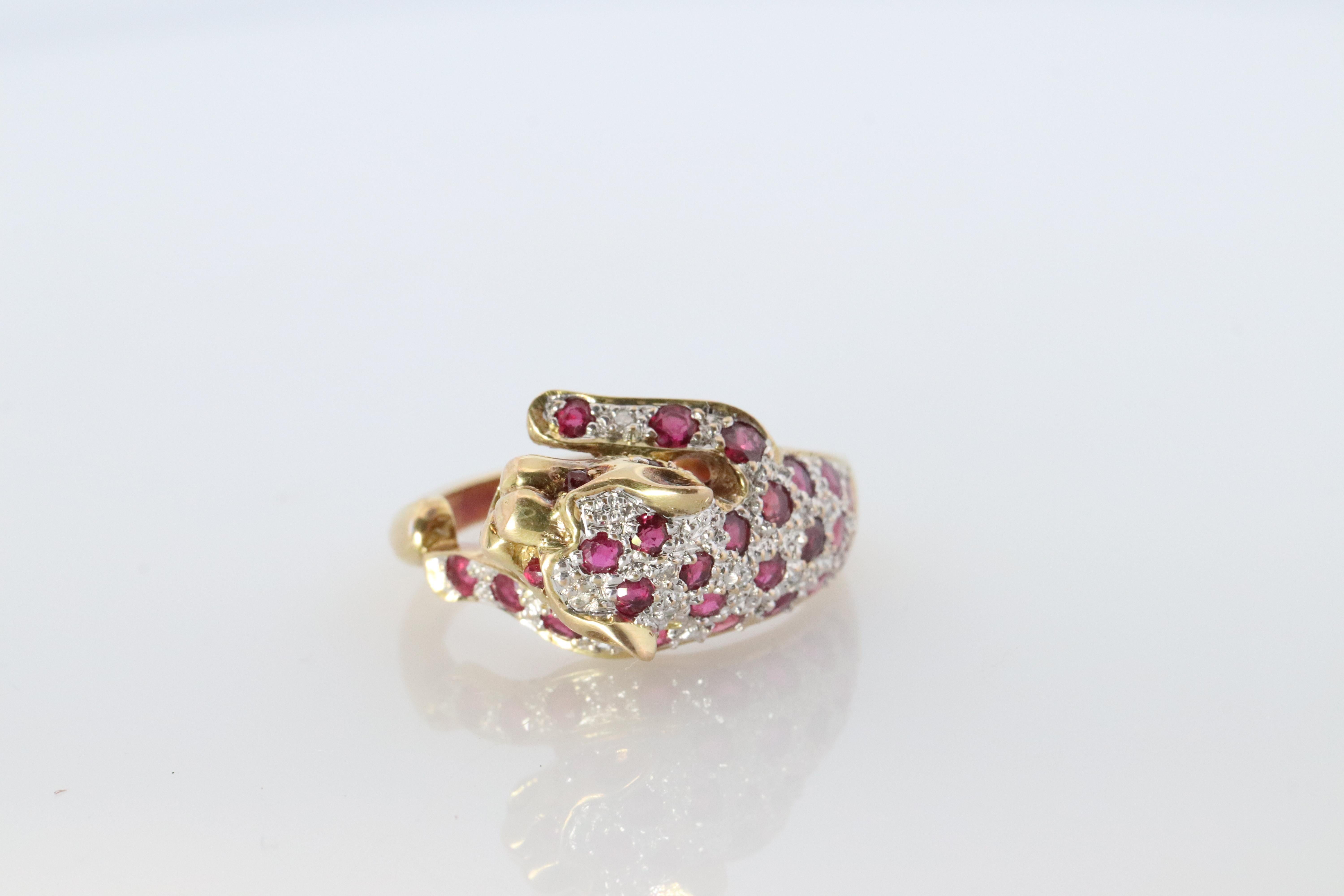 Round Cut 18k Panther Leopard Jaguar Cheetah Ruby ring. Encrusted Rubies Ready to Pouce For Sale