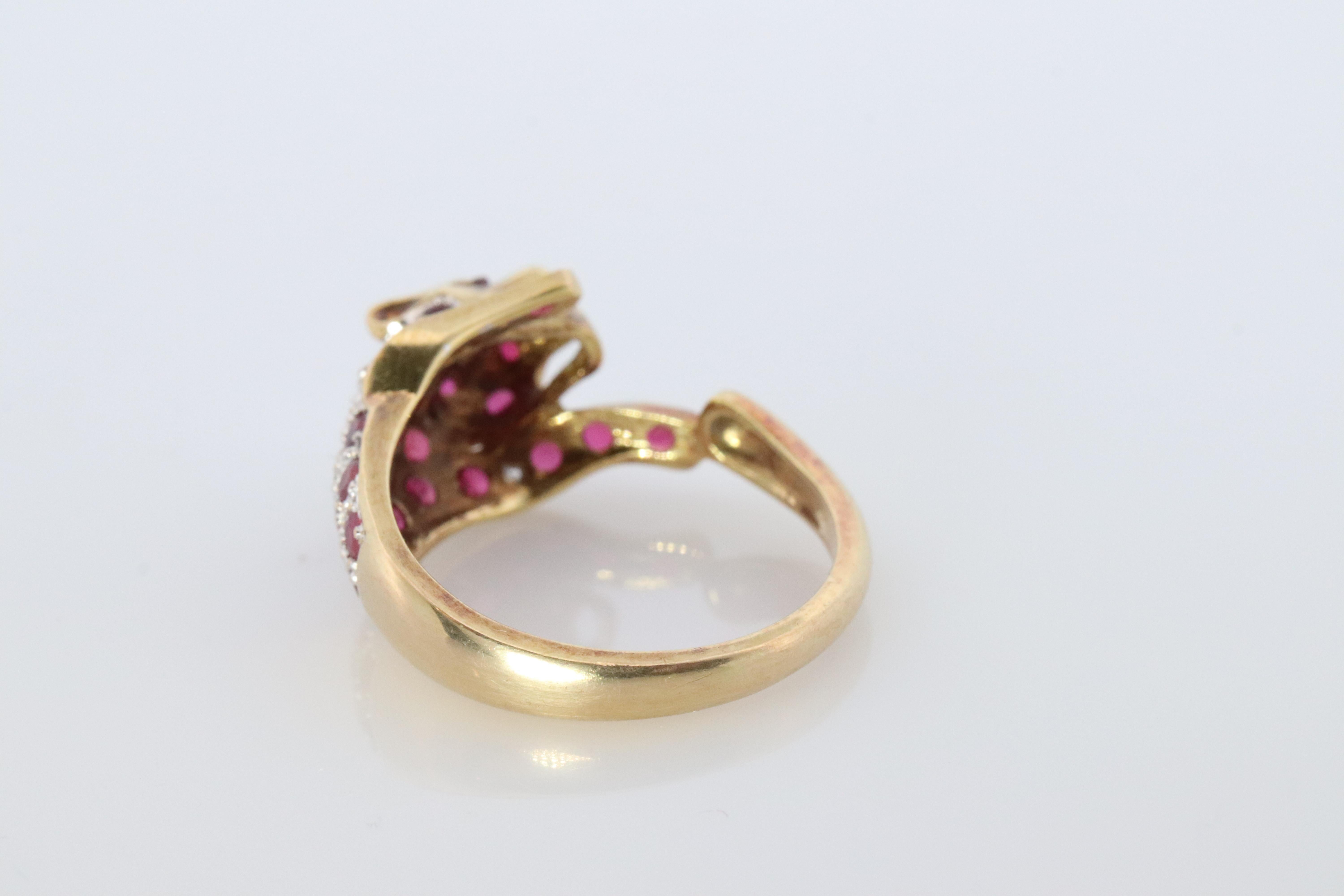 Women's 18k Panther Leopard Jaguar Cheetah Ruby ring. Encrusted Rubies Ready to Pouce For Sale
