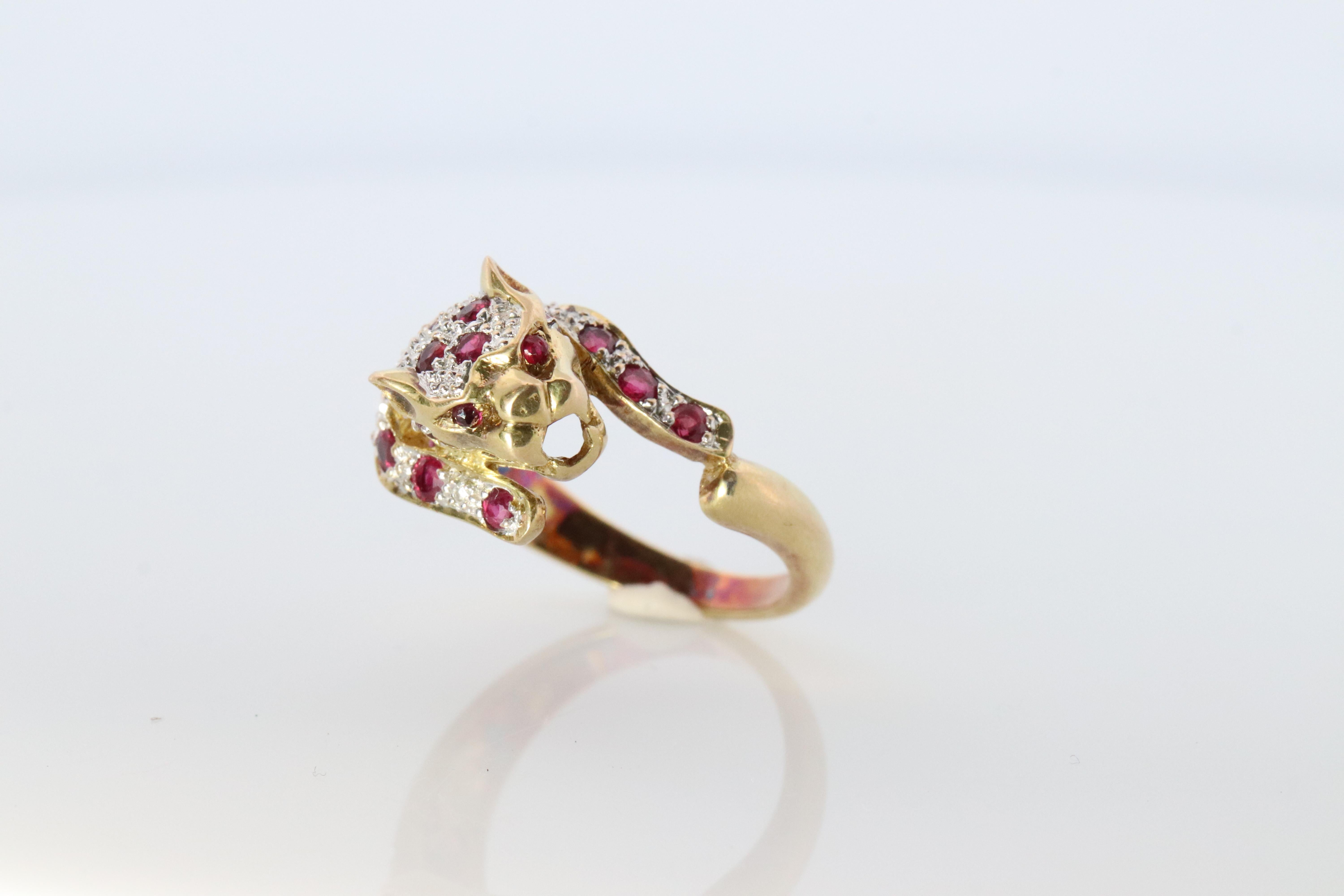 18k Panther Leopard Jaguar Cheetah Ruby ring. Encrusted Rubies Ready to Pouce For Sale 1
