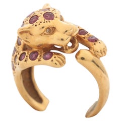 18 Karat Panther Leopard Jaguar Cheetah Rubin Ring. Besetzte Rubine bereit zum Beutel