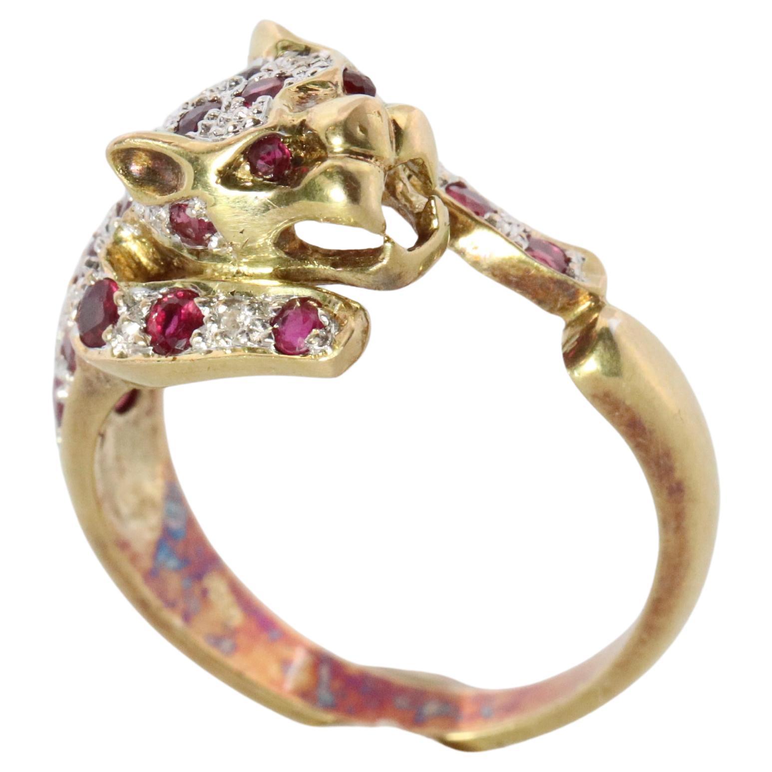 18k Panther Leopard Jaguar Cheetah Ruby ring. Encrusted Rubies Ready to Pouce For Sale