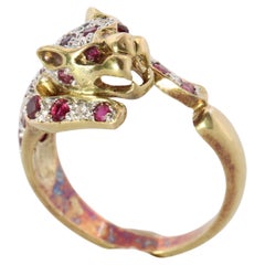 18k Panther Leopard Jaguar Cheetah Ruby ring. Encrusted Rubies Ready to Pouce