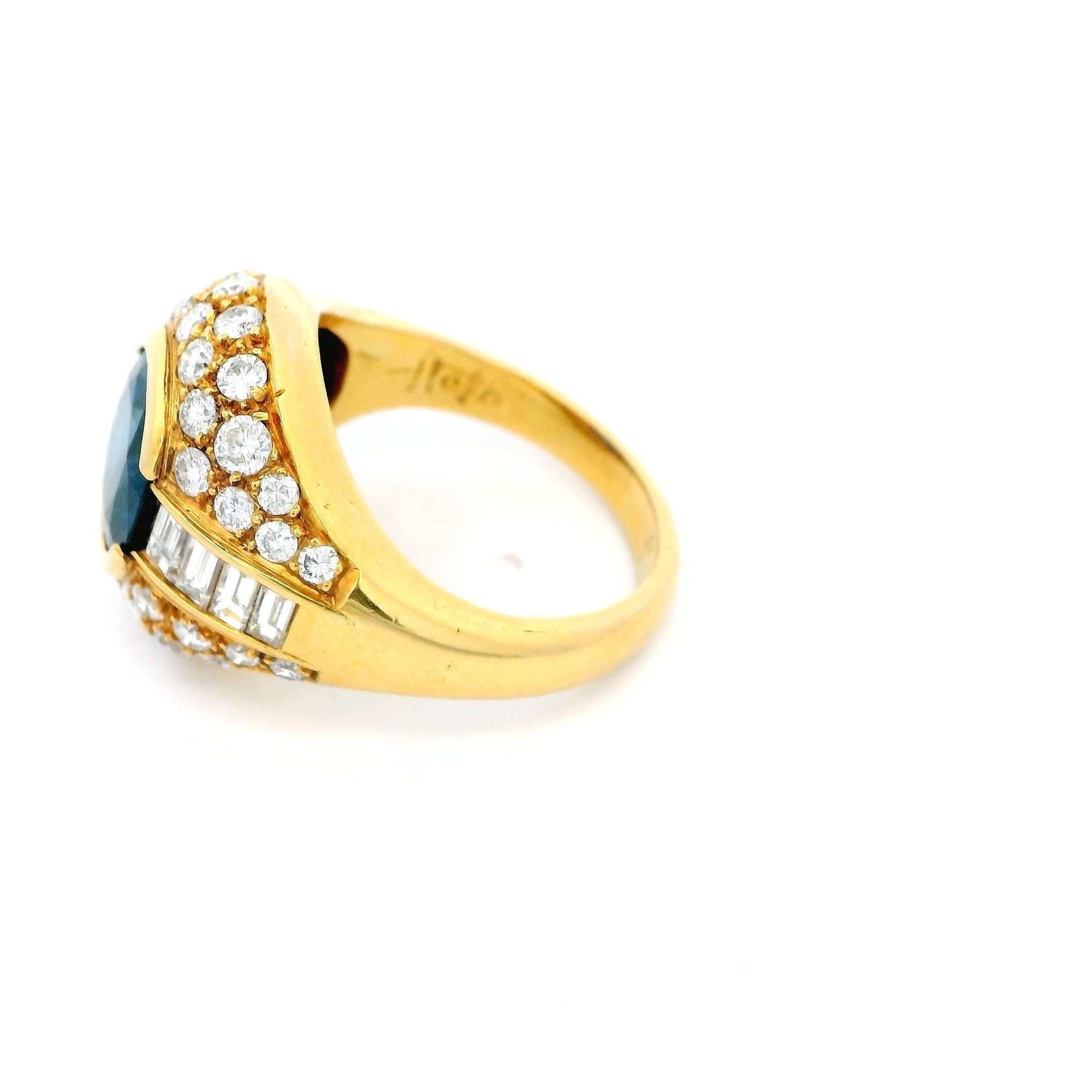 18 Karat Paul Flato Ring mit blauem Saphir und Diamant (Rundschliff)