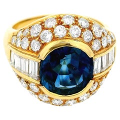 Anello con zaffiro blu e diamante Paul Flato 18 carati