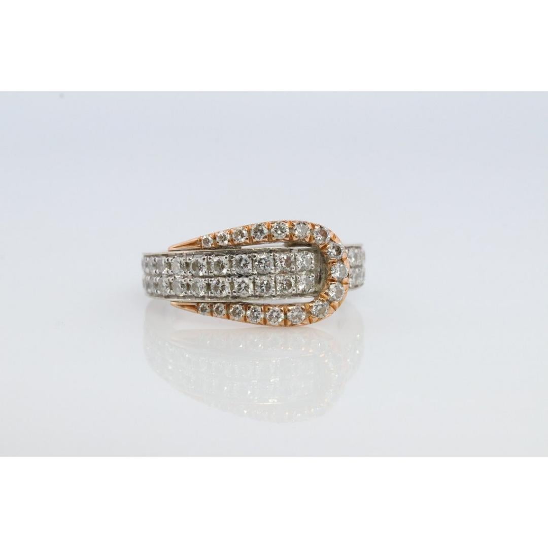 Women's 18k Pave Diamond Buckle Ring. SIMON G 18k diamond buckle ring. 18k White Rose For Sale