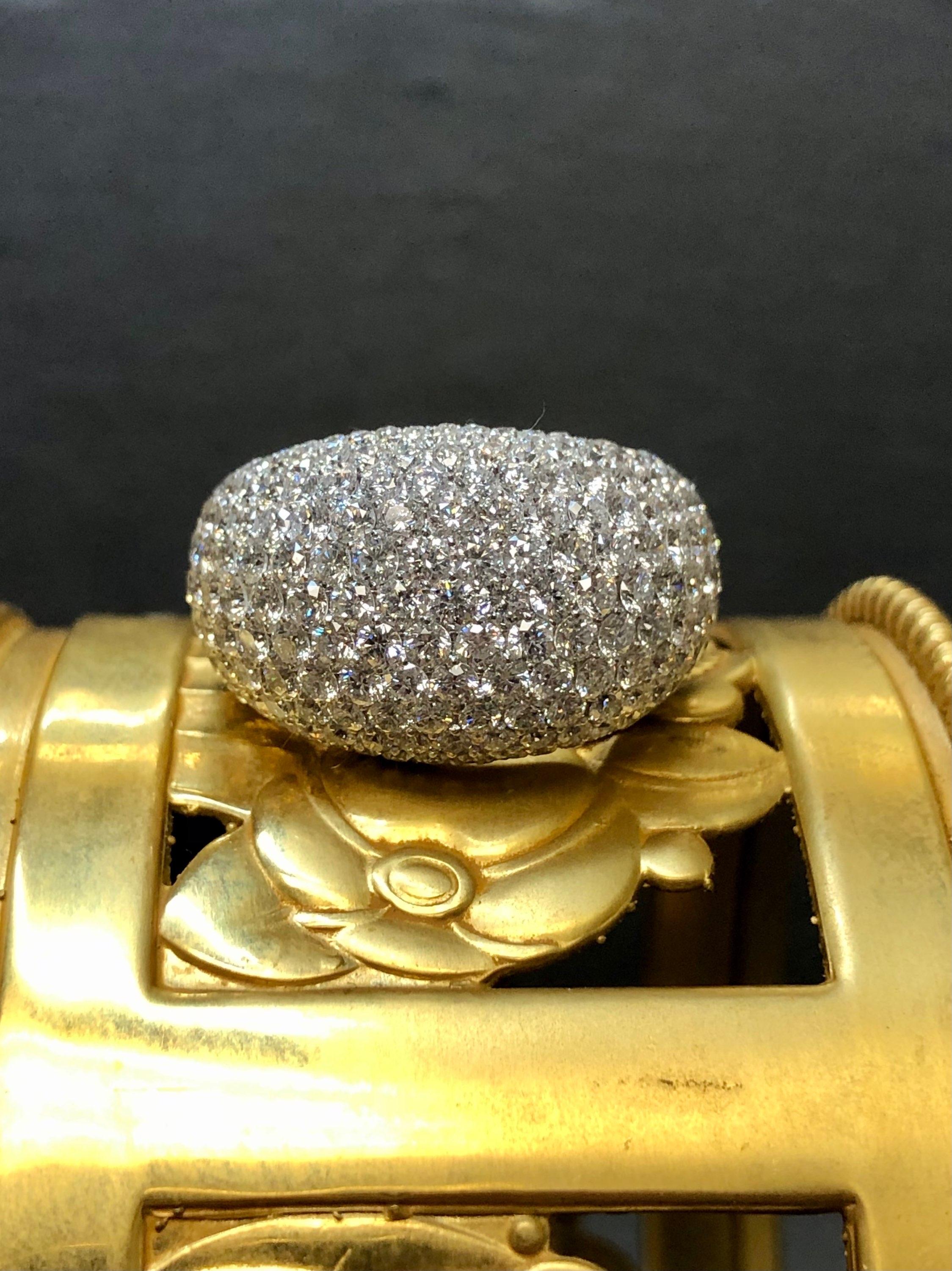 Contemporary Estate 18K Pave Diamond Dome Cocktail Ring 6.20cttw G Vs Size 7.25 For Sale