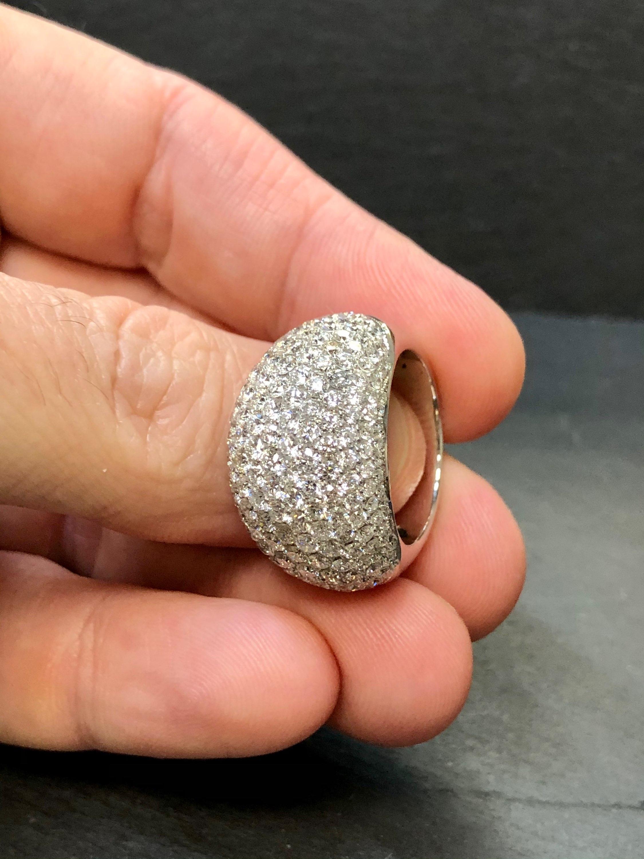 Round Cut Estate 18K Pave Diamond Dome Cocktail Ring 6.20cttw G Vs Size 7.25 For Sale