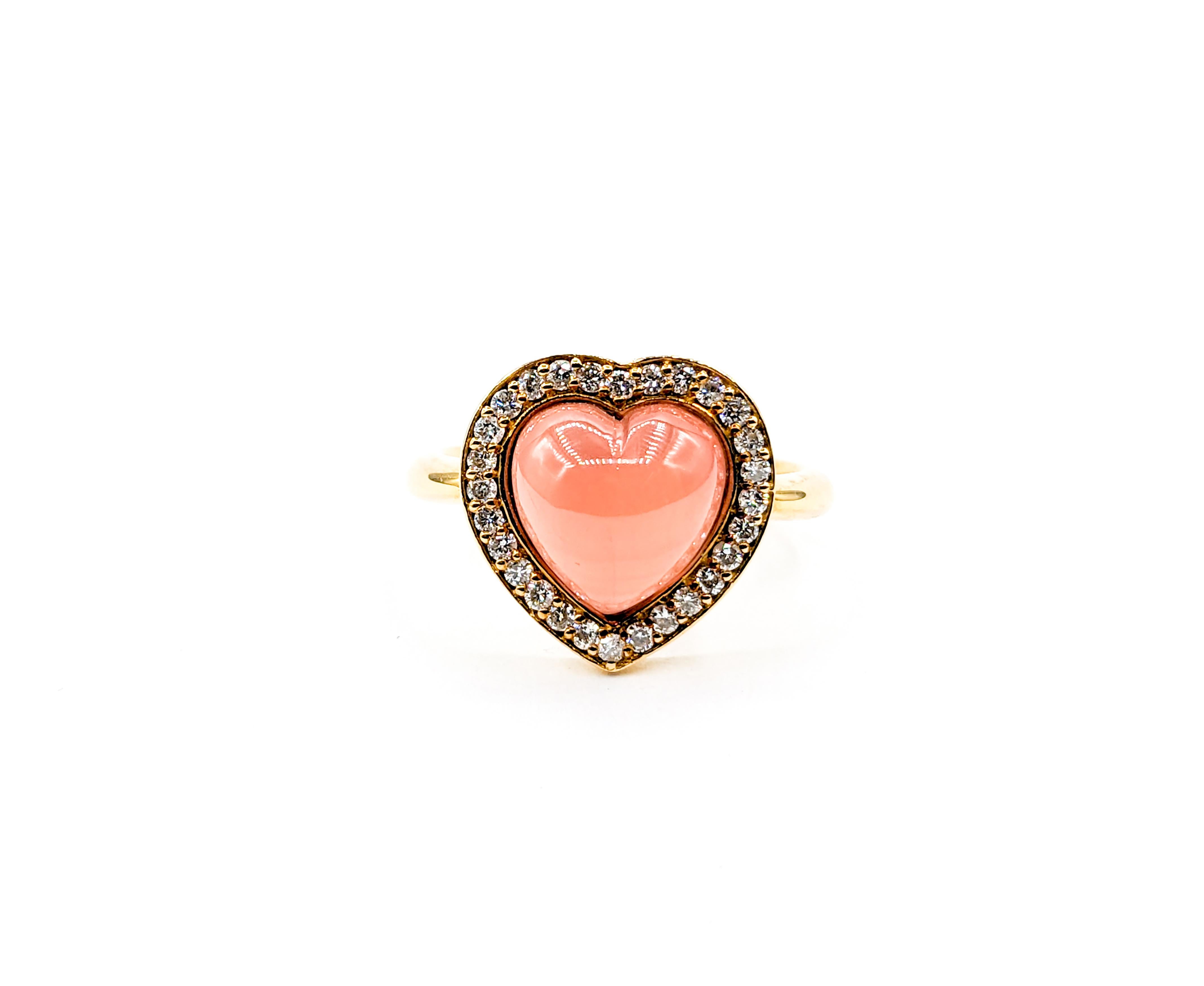 18k Peach Moonstone Diamond Heart Ring 4