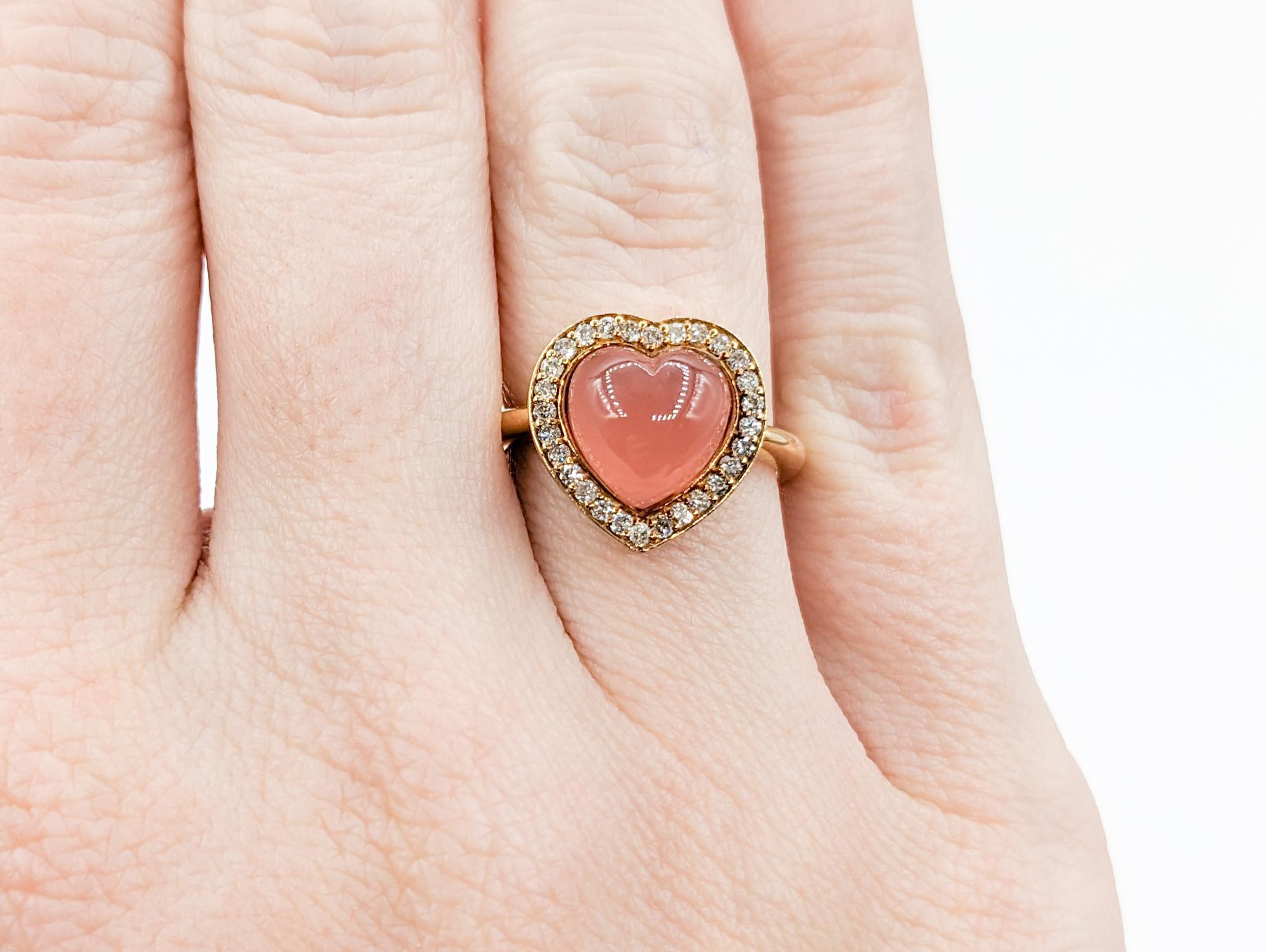 Retro 18k Peach Moonstone Diamond Heart Ring