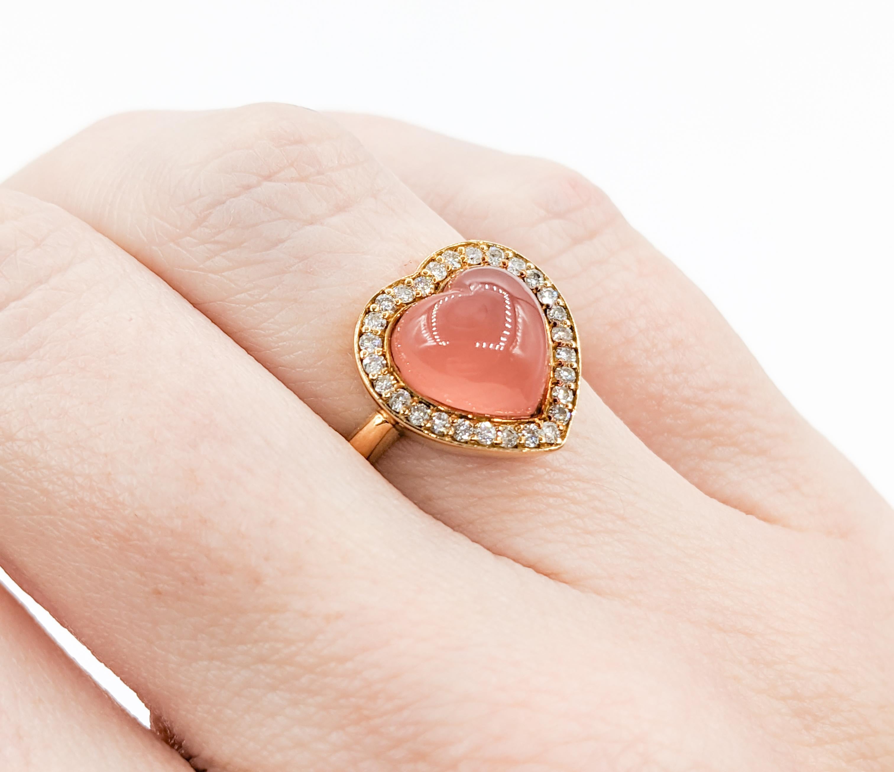 Cabochon 18k Peach Moonstone Diamond Heart Ring