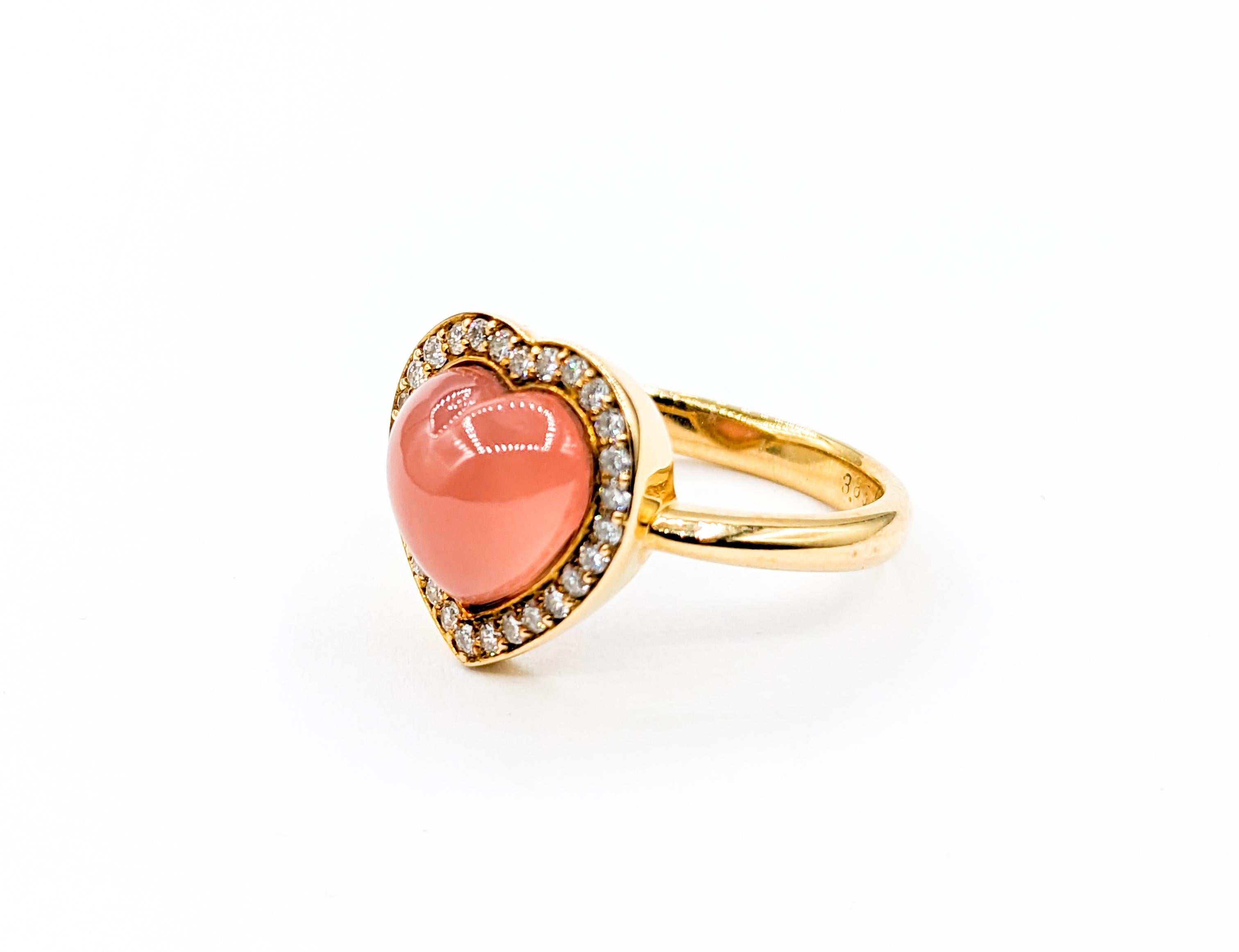 18k Peach Moonstone Diamond Heart Ring 3