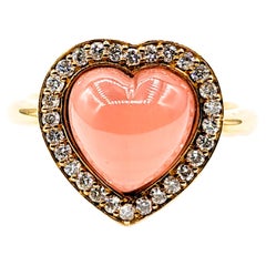 18k Peach Moonstone Diamond Heart Ring