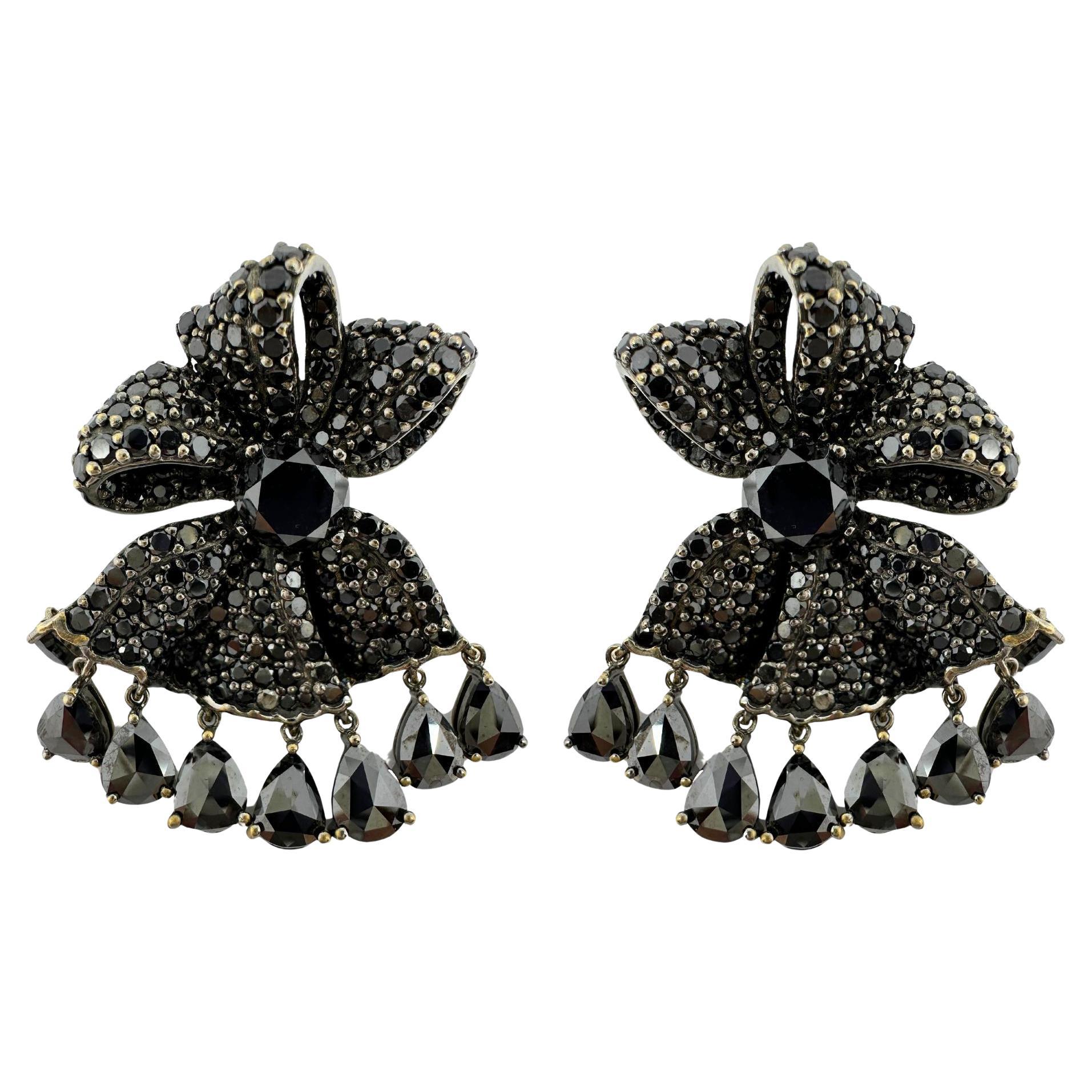 18K Pear Cut Black Diamond Earrings