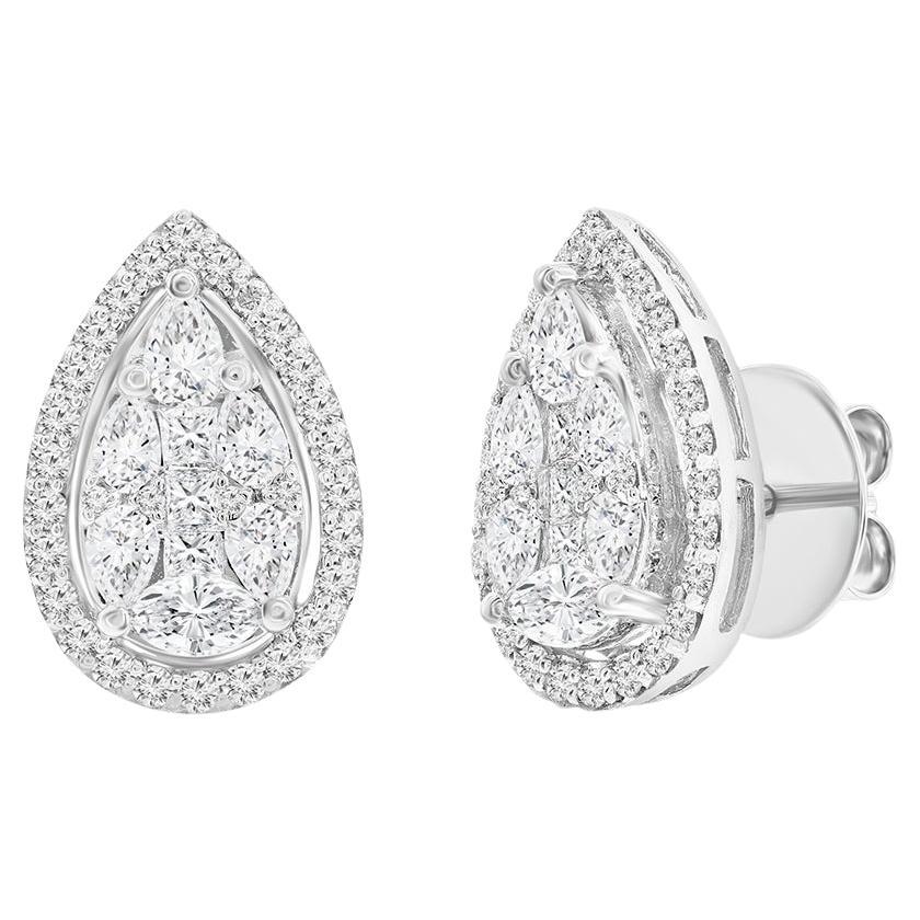 18K Pear Earrings with Halo 3.50 Ct. For Sale