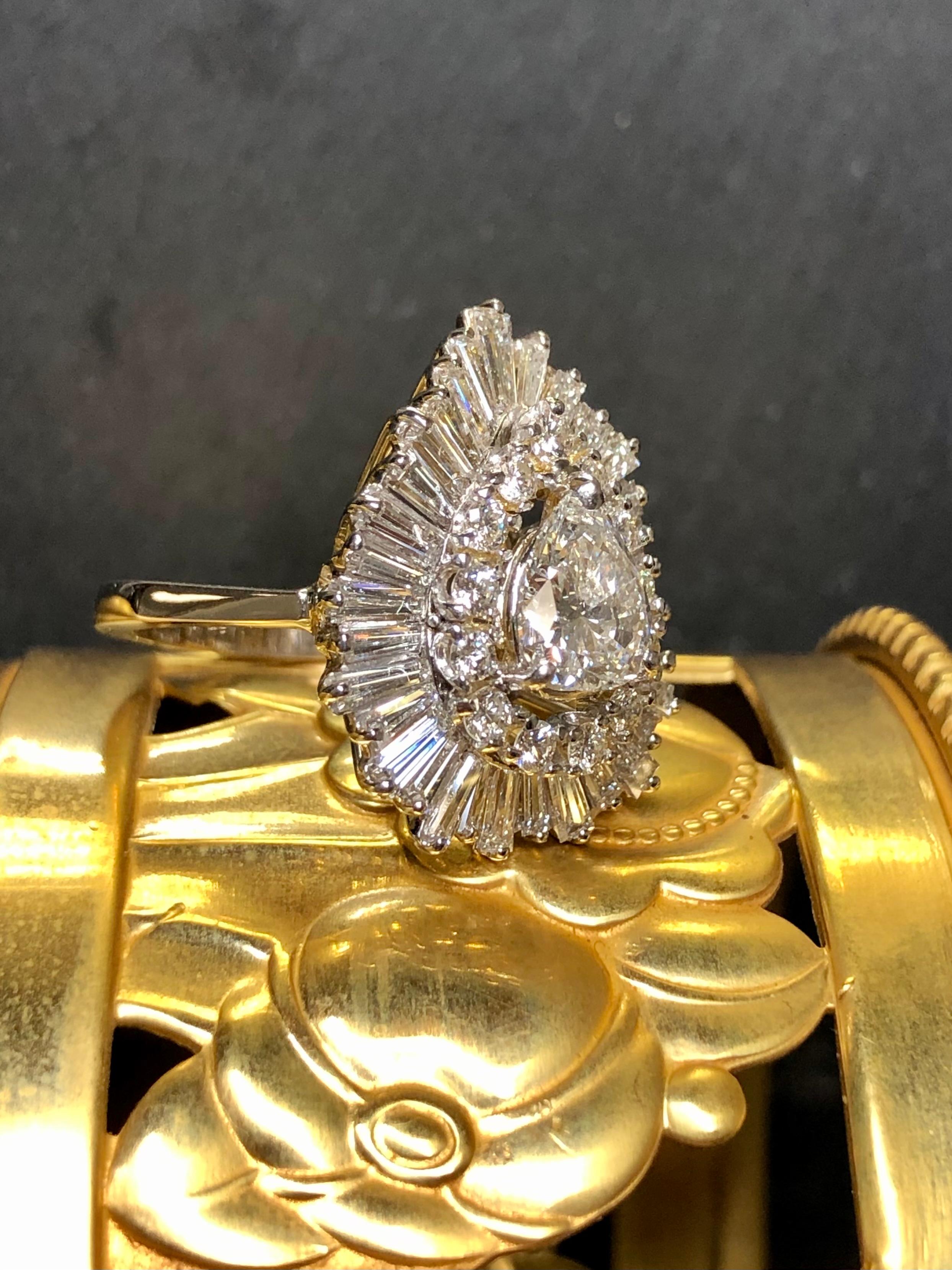 Contemporary 18K Pear Shape Diamond Ballerina Ring