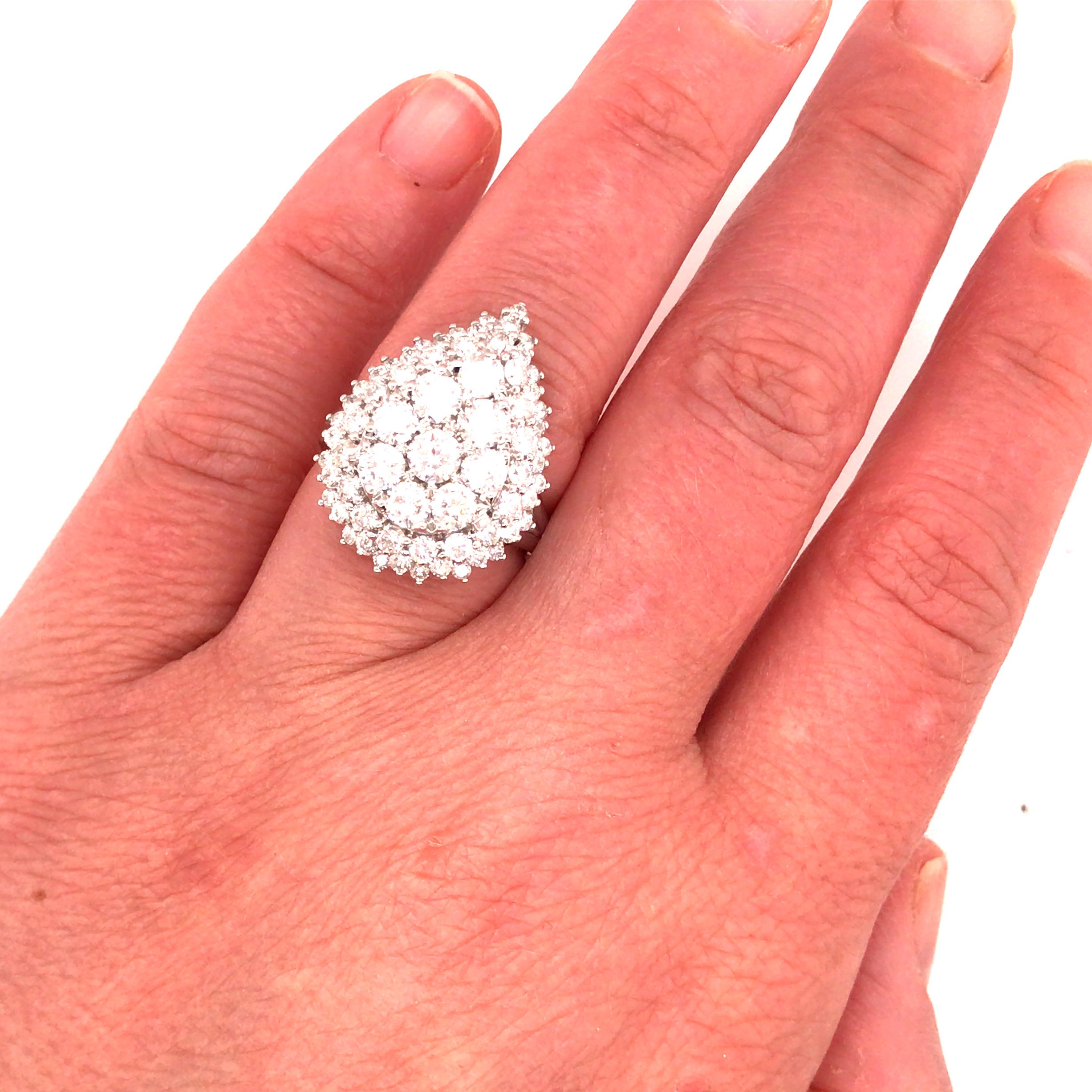Women's 18 Karat Pear Shape Diamond Cluster Ring White Gold