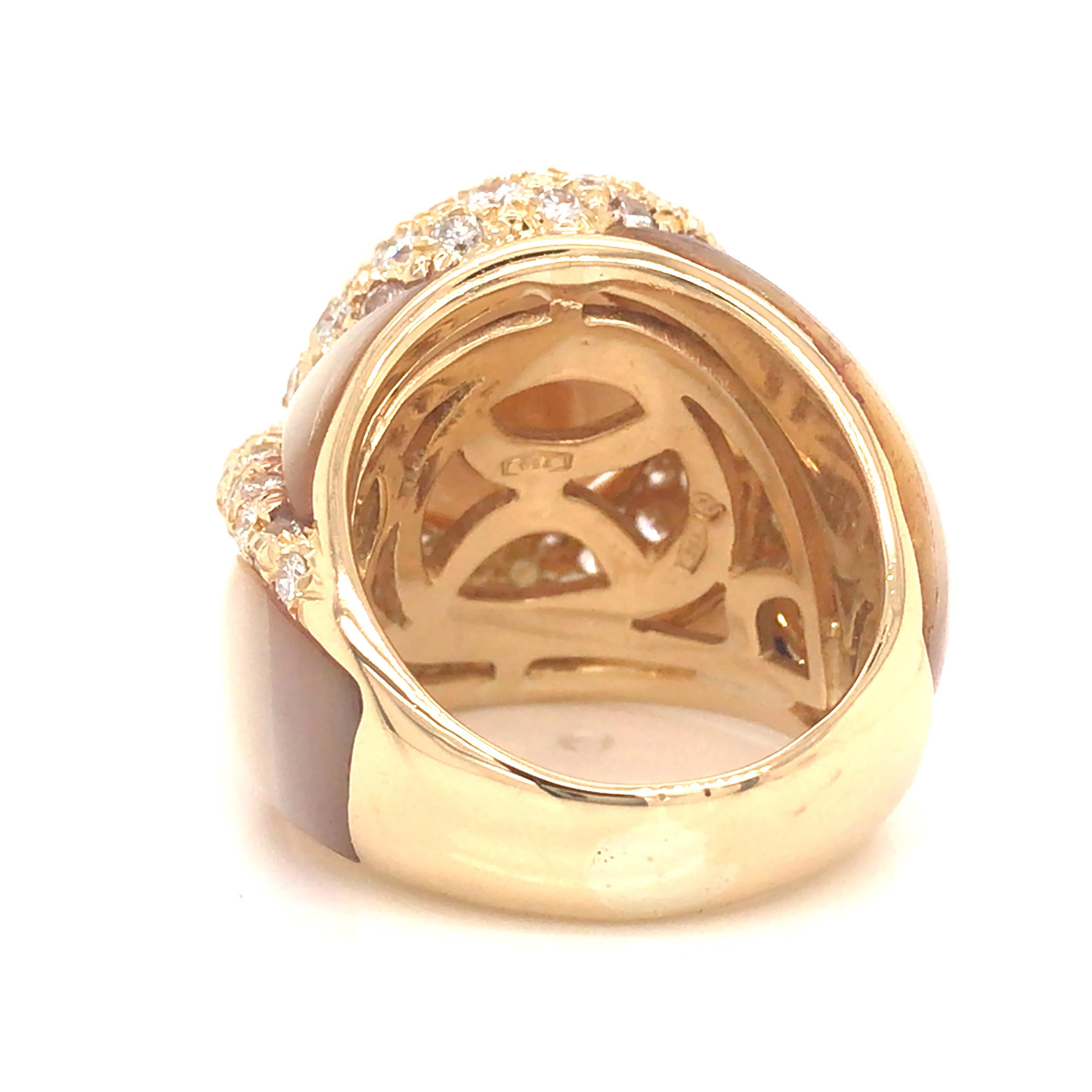 Women's 18K Pearl Diamond Ring Yellow Gold For Sale