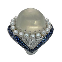 18k Pearl, Diamond, Sapphire and Moonstone Cocktail Ring