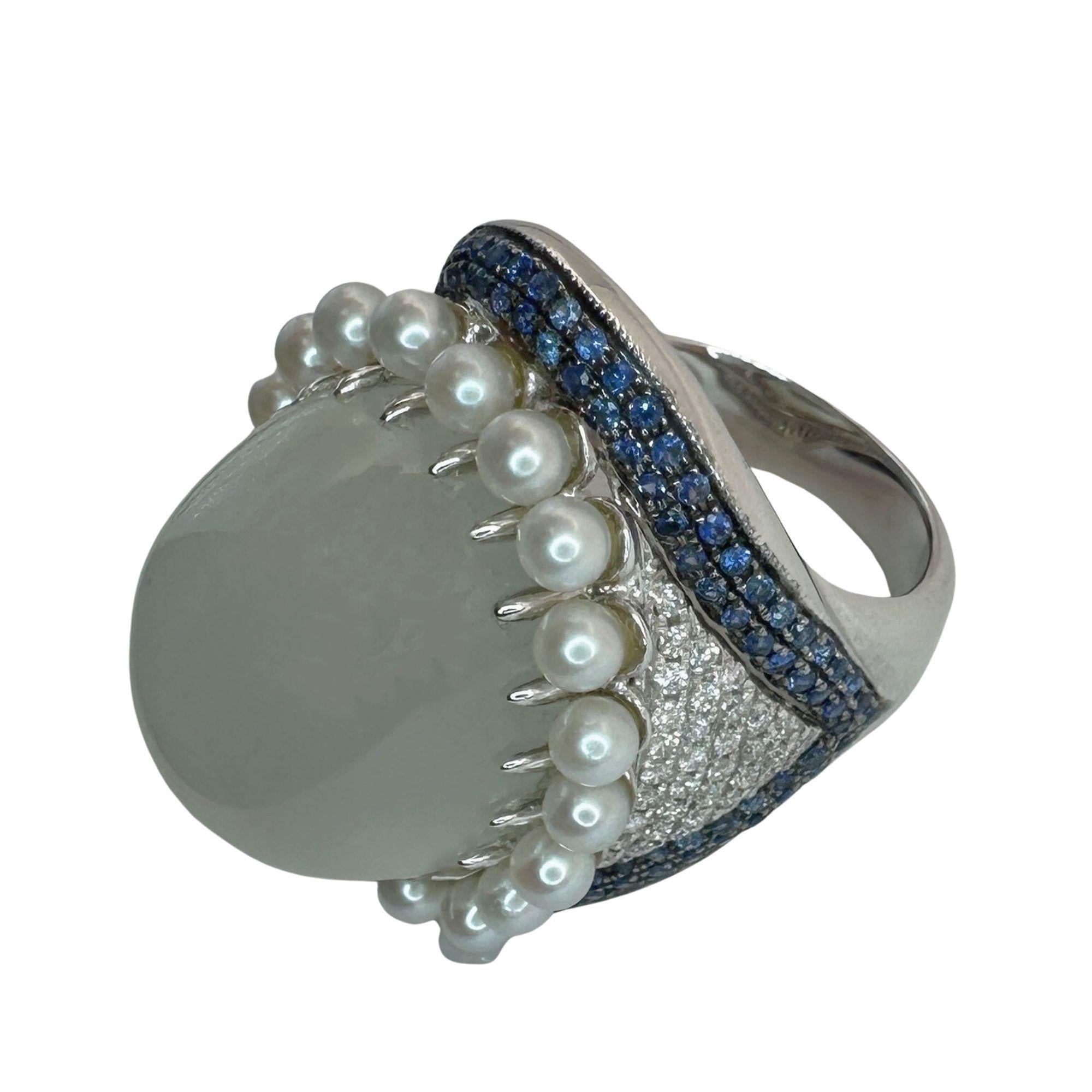 Women's 18k Pearl, Diamond, Sapphire and Moonstone Cocktail Ring For Sale